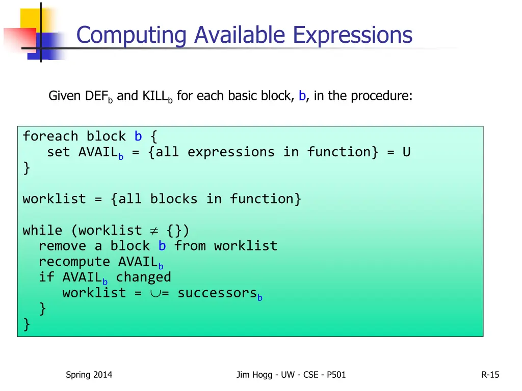 computing available expressions 1