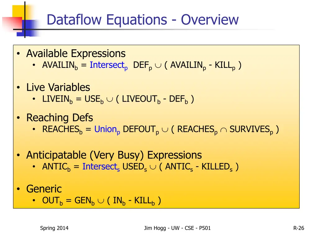 dataflow equations overview