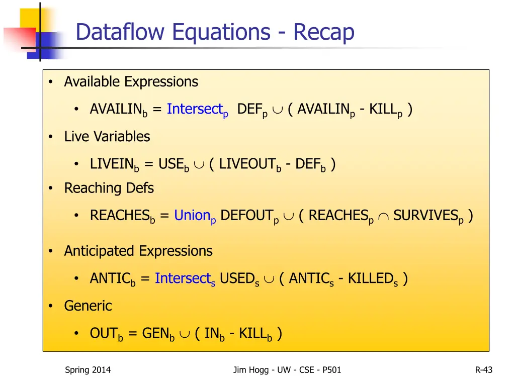 dataflow equations recap