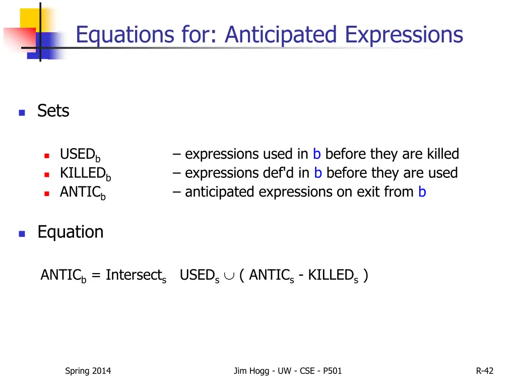 equations for anticipated expressions