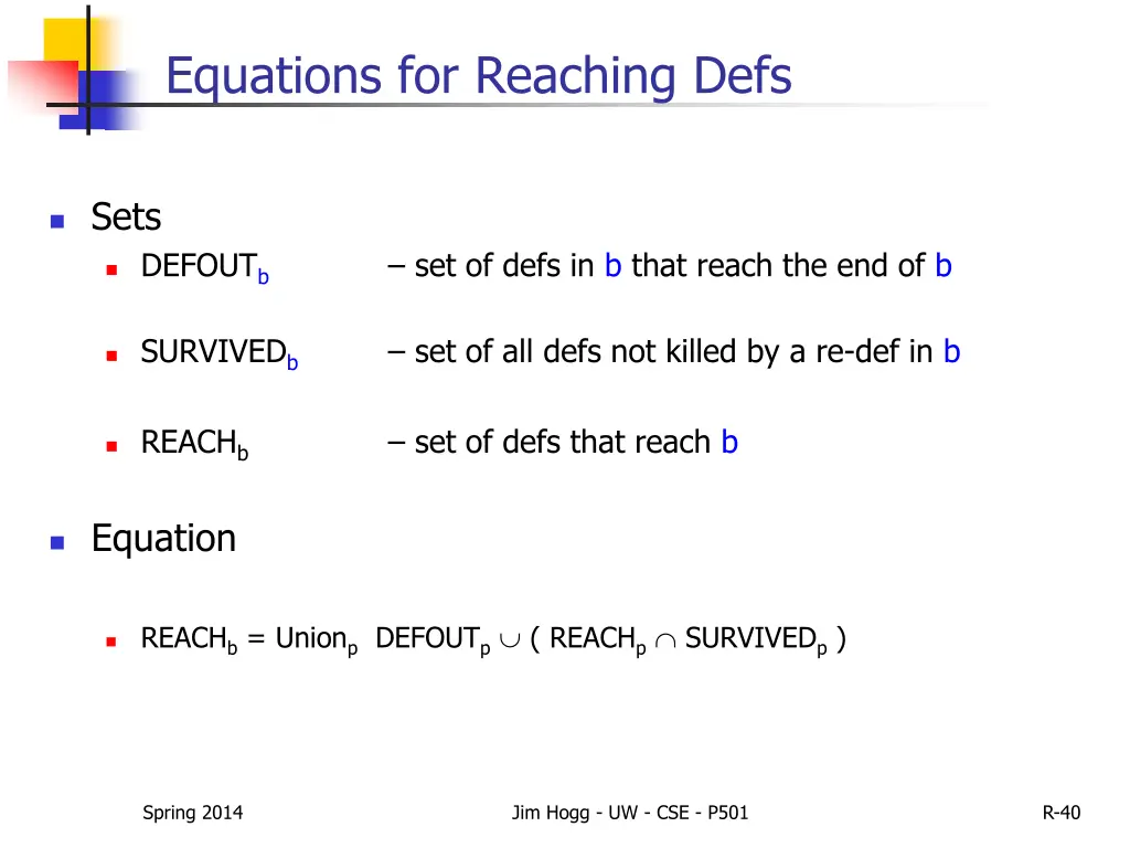 equations for reaching defs