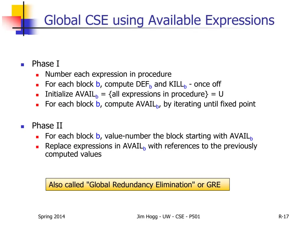 global cse using available expressions