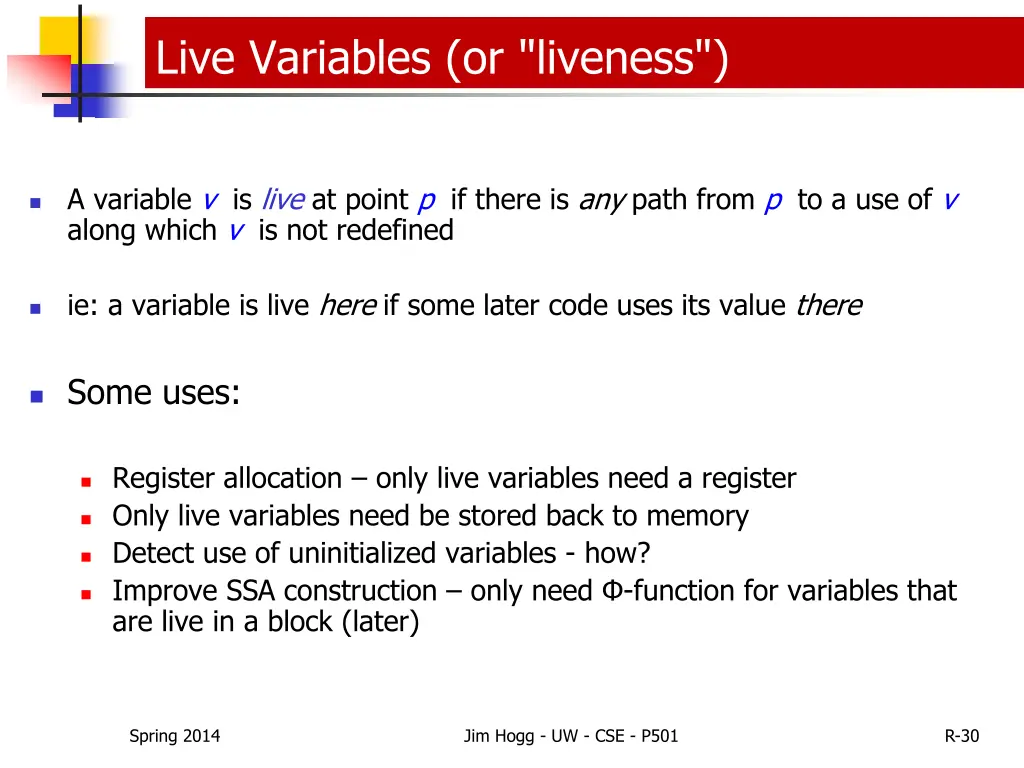 live variables or liveness