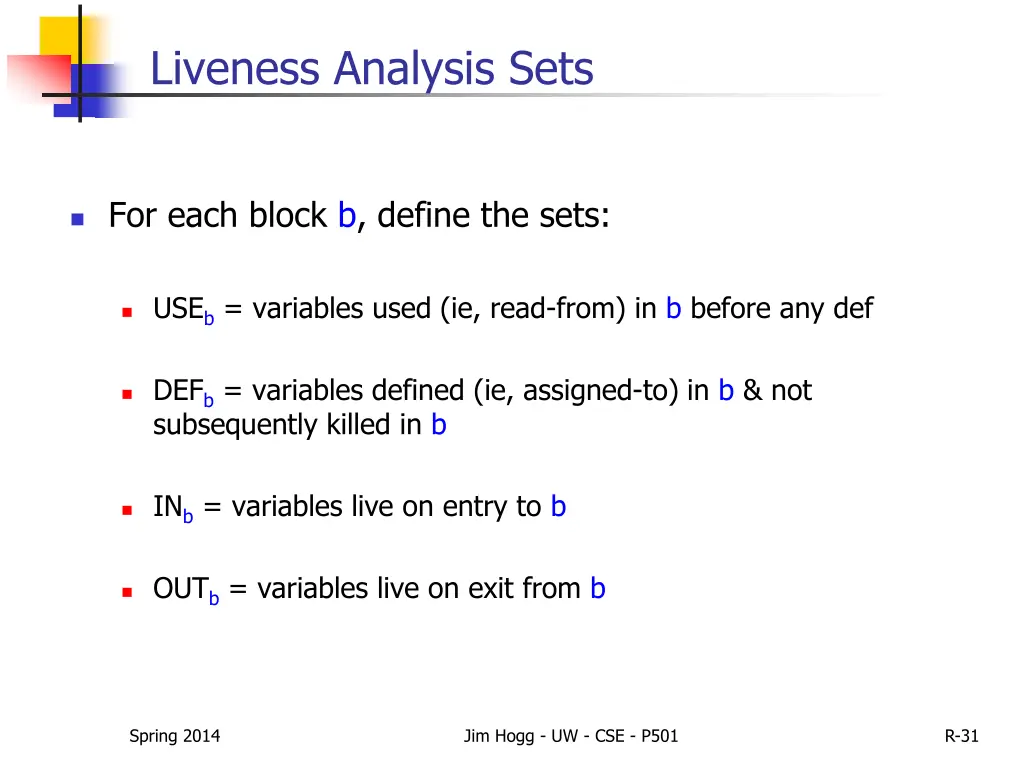 liveness analysis sets