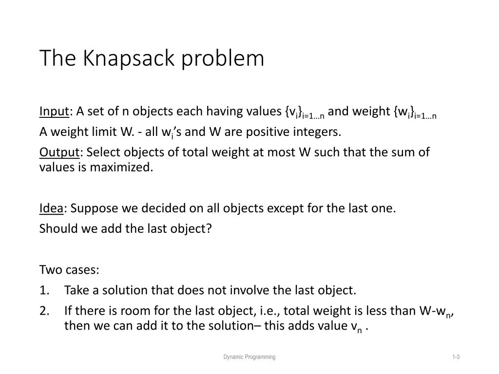 the knapsack problem 1