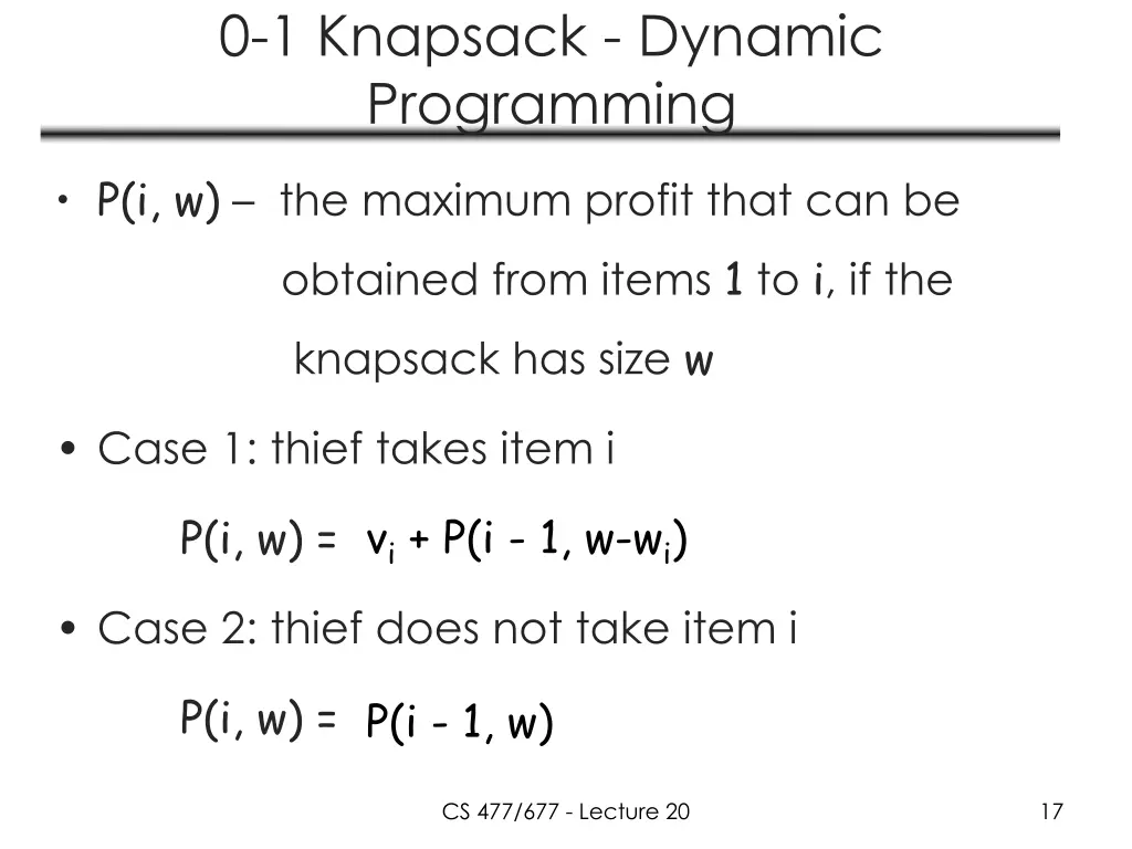 0 1 knapsack dynamic programming