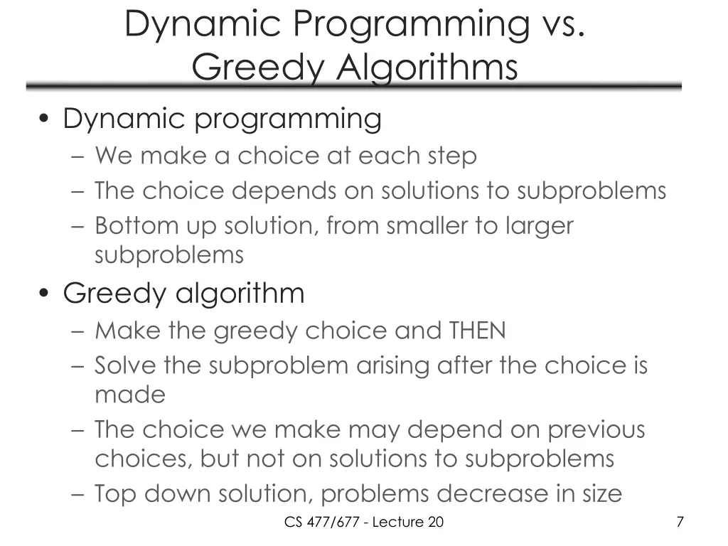 dynamic programming vs greedy algorithms dynamic