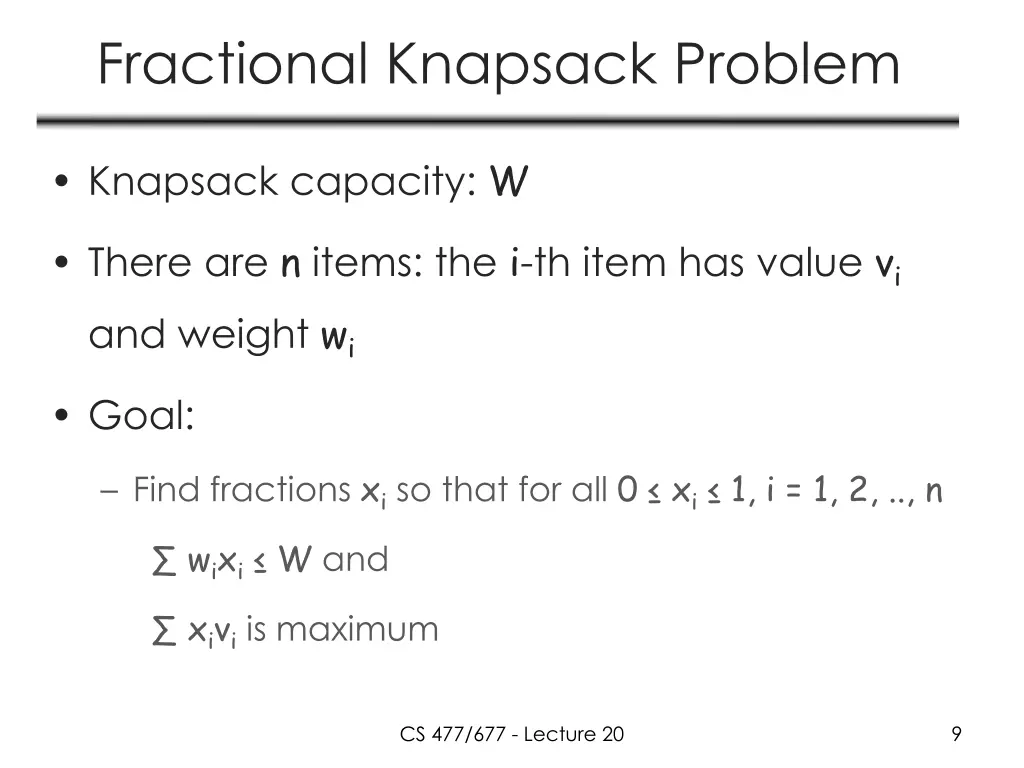 fractional knapsack problem