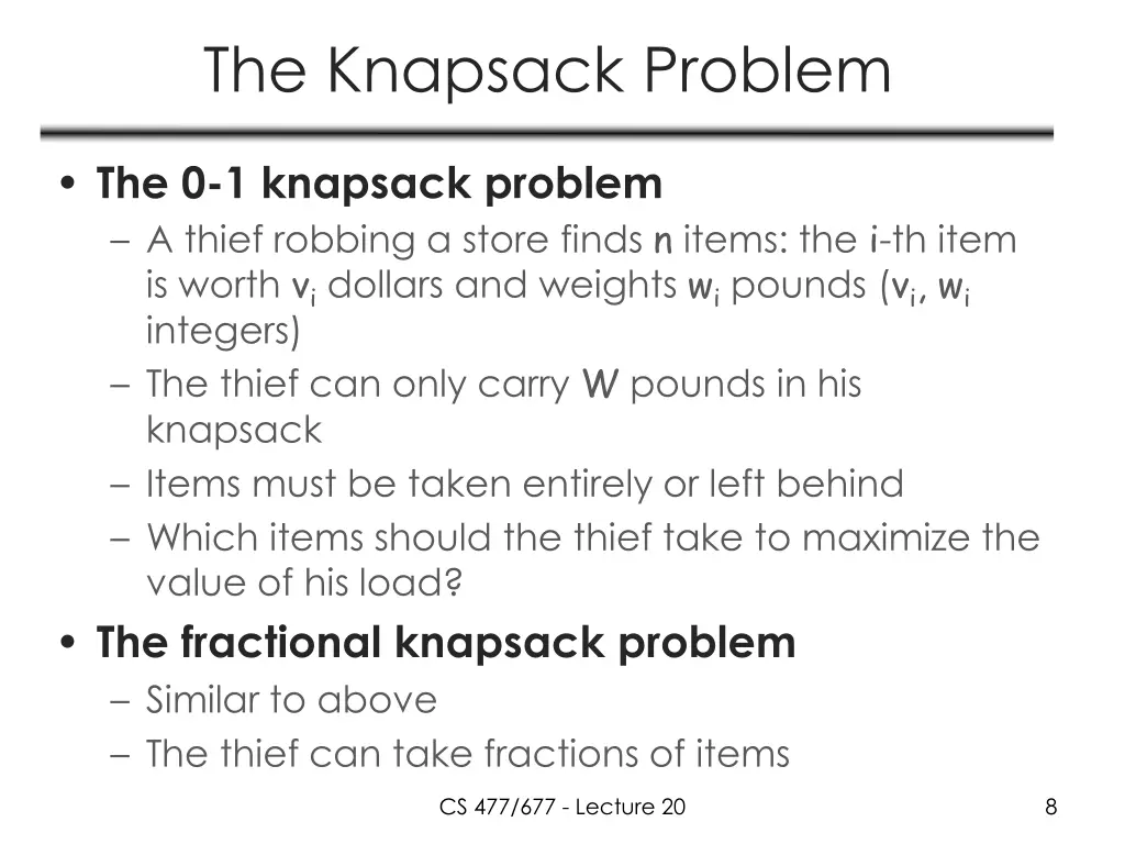 the knapsack problem