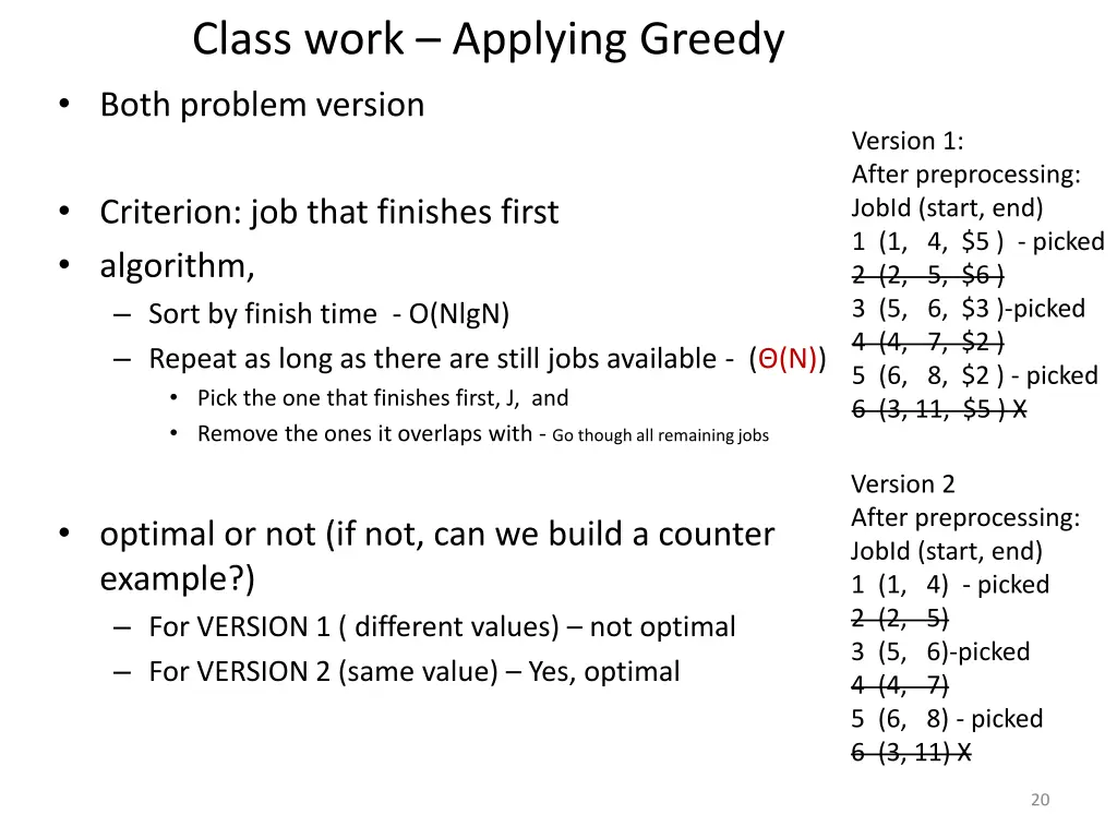 class work applying greedy both problem version