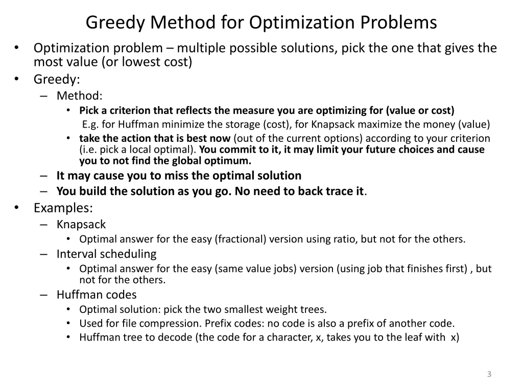 greedy method for optimization problems