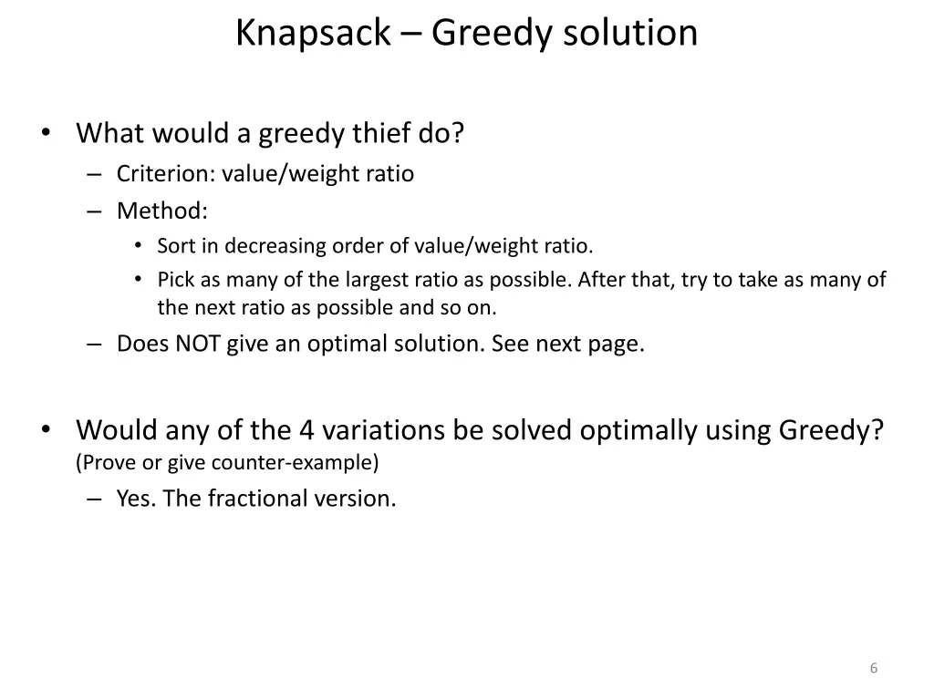 knapsack greedy solution