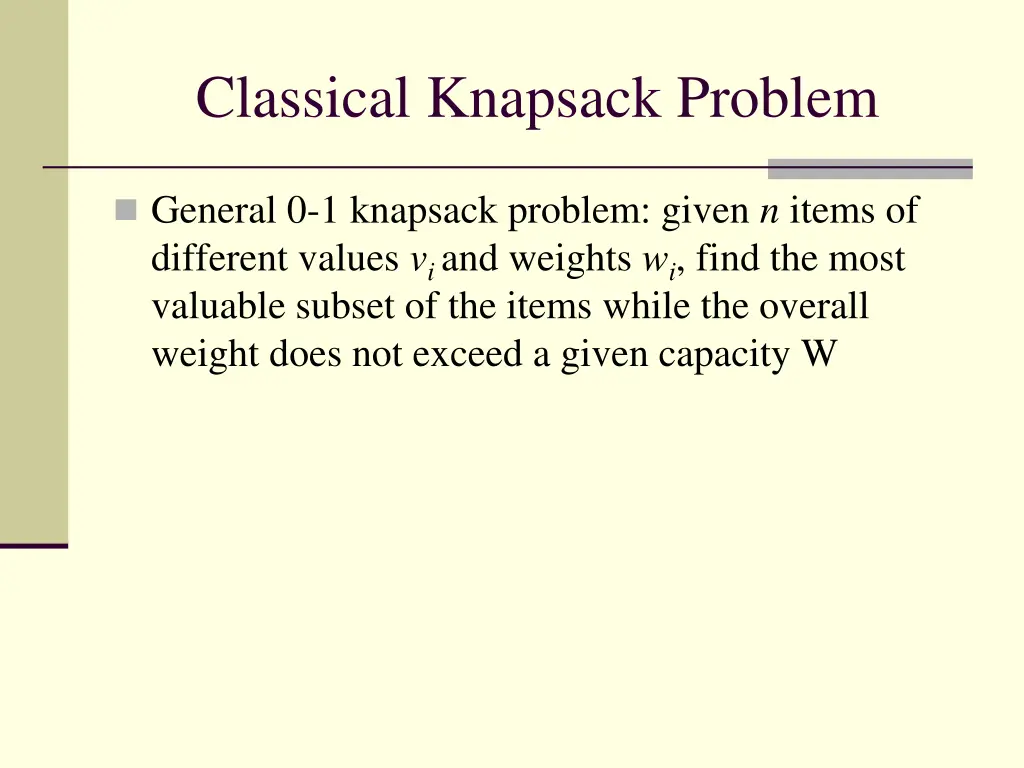 classical knapsack problem