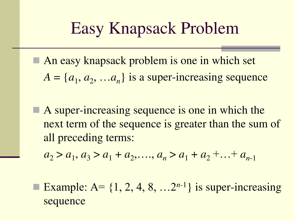 easy knapsack problem