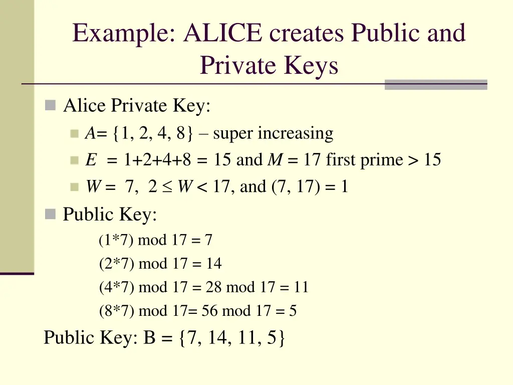 example alice creates public and private keys