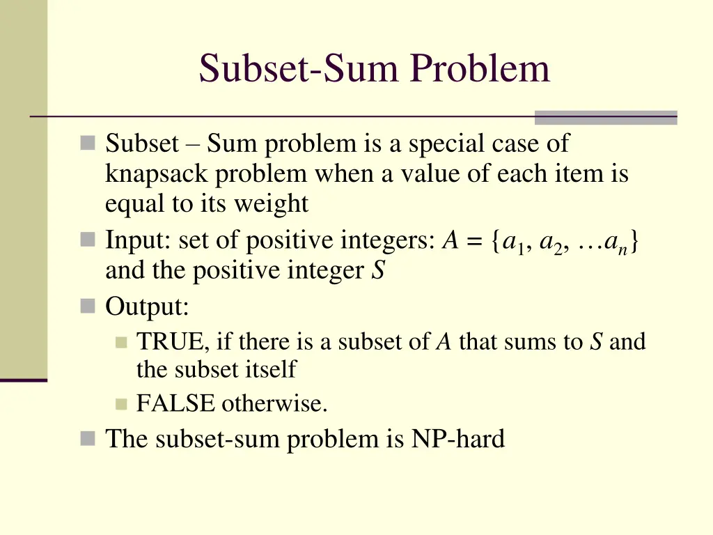 subset sum problem