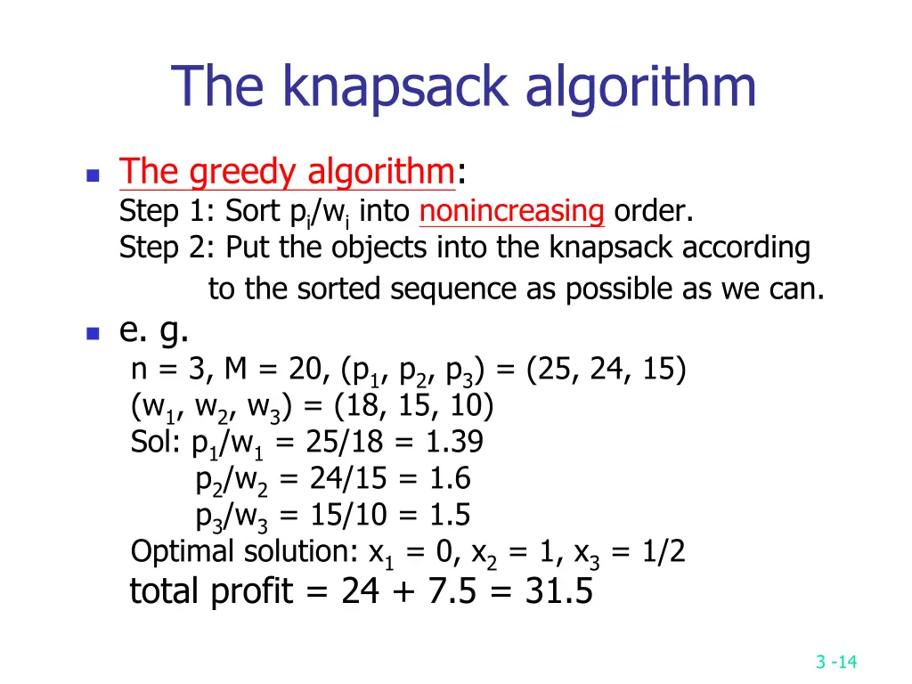 the knapsack algorithm