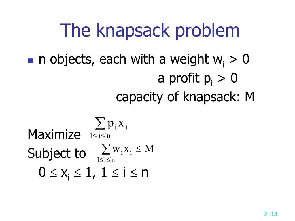 the knapsack problem