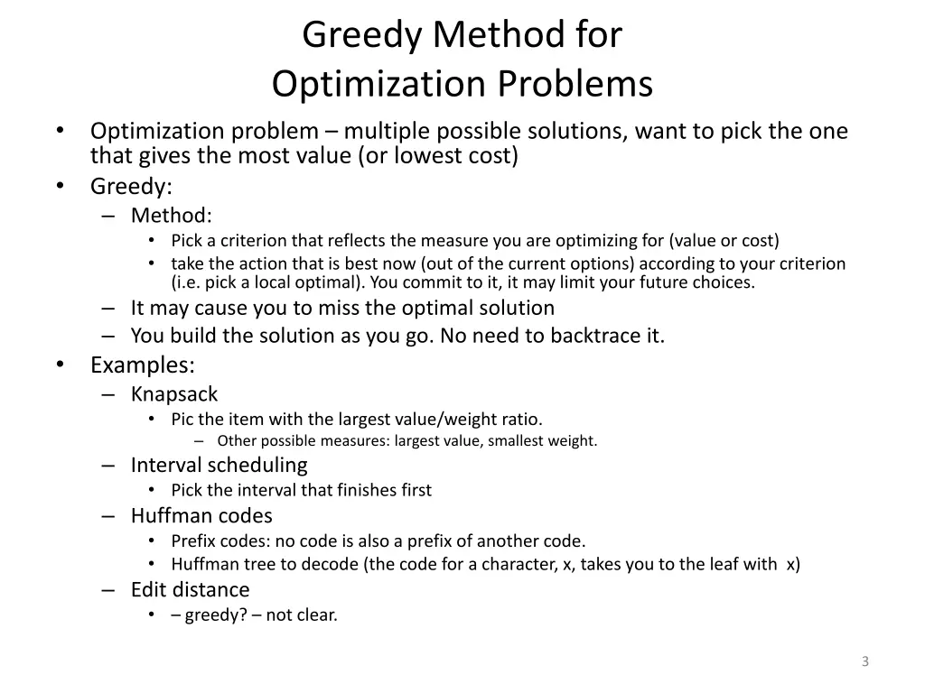 greedy method for optimization problems