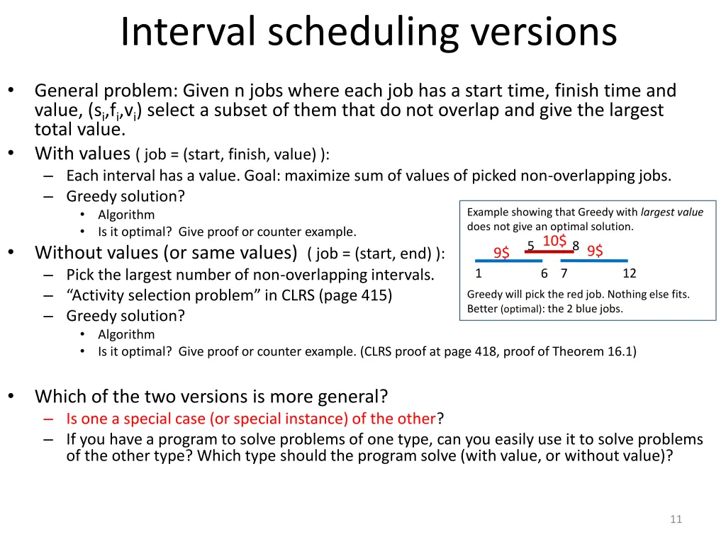 interval scheduling versions