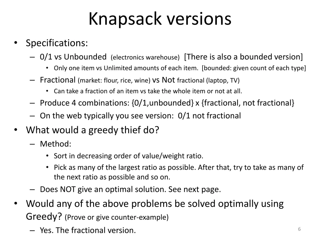 knapsack versions