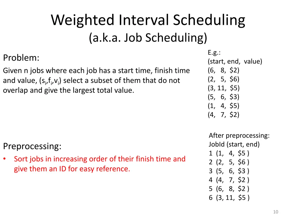 weighted interval scheduling a k a job scheduling