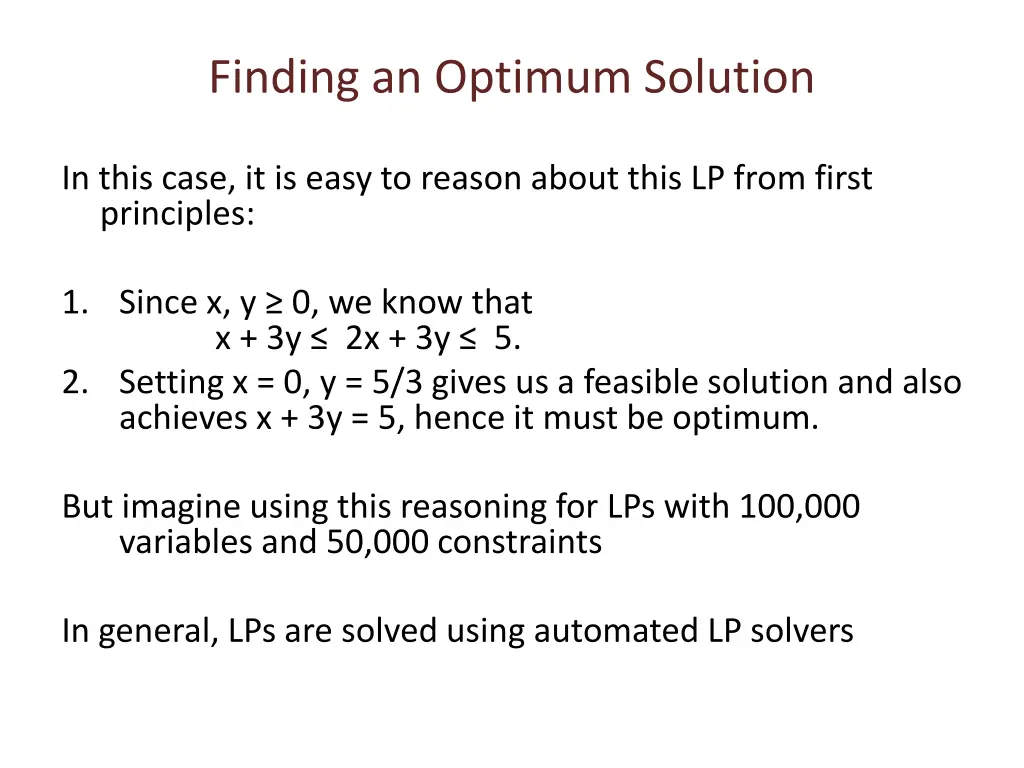 finding an optimum solution