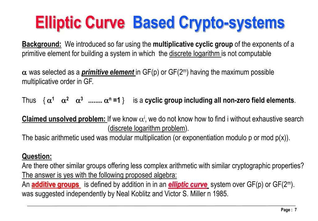 elliptic curve based crypto systems