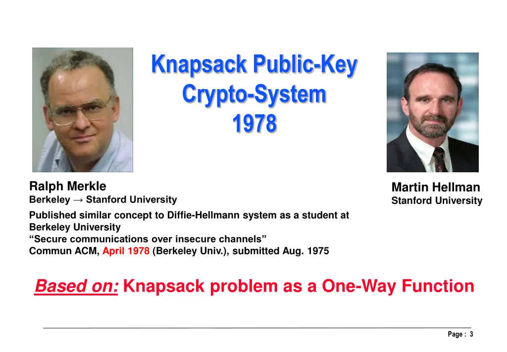 knapsack public key crypto system 1978