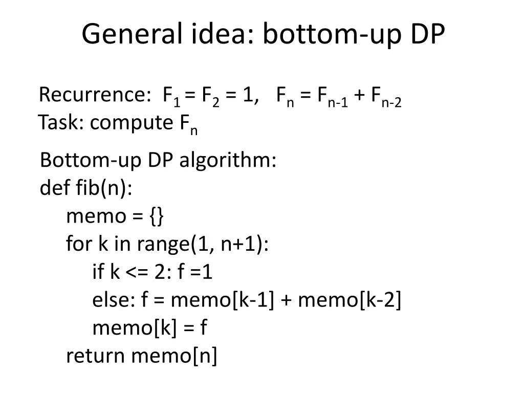 general idea bottom up dp