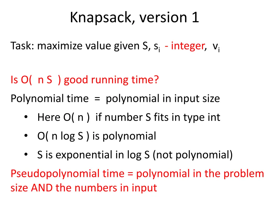 knapsack version 1 2