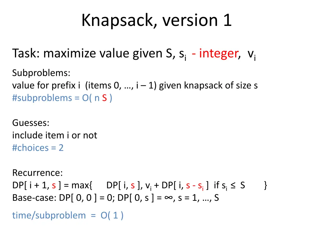 knapsack version 1