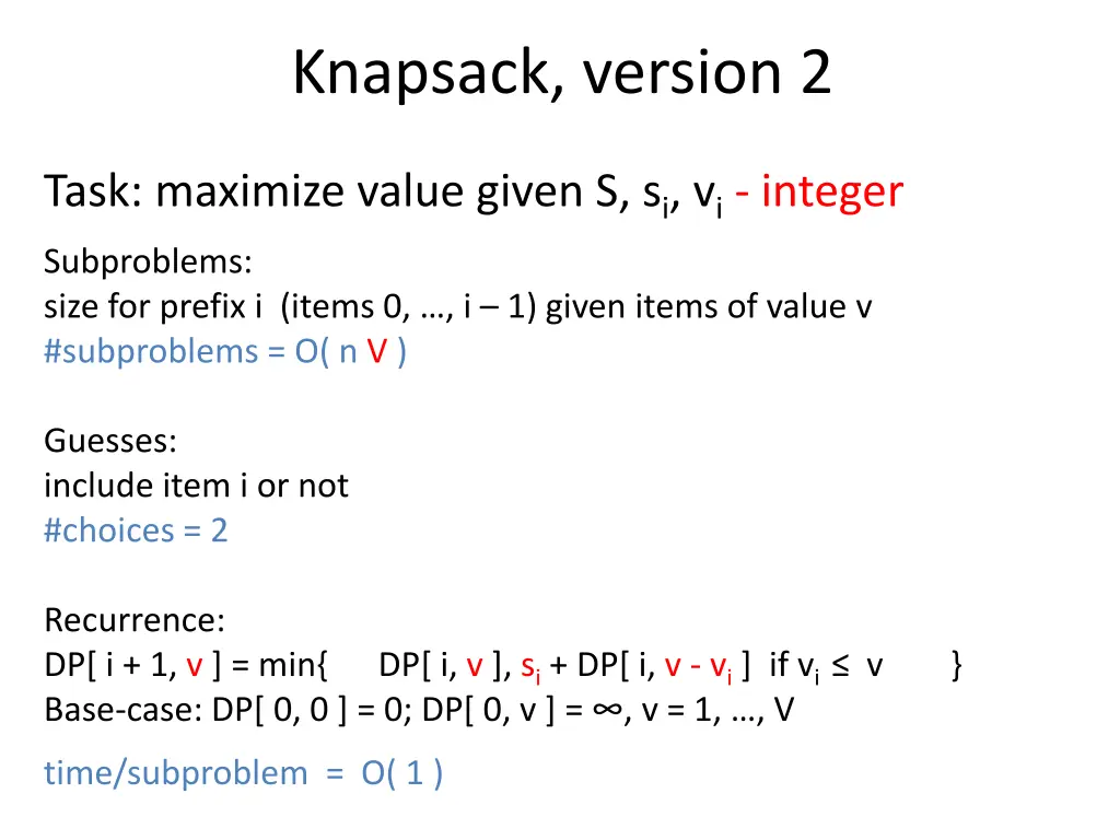 knapsack version 2