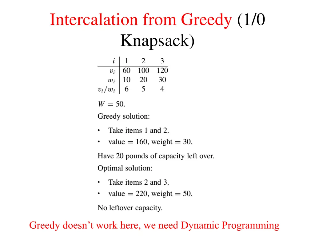 intercalation from greedy 1 0 knapsack