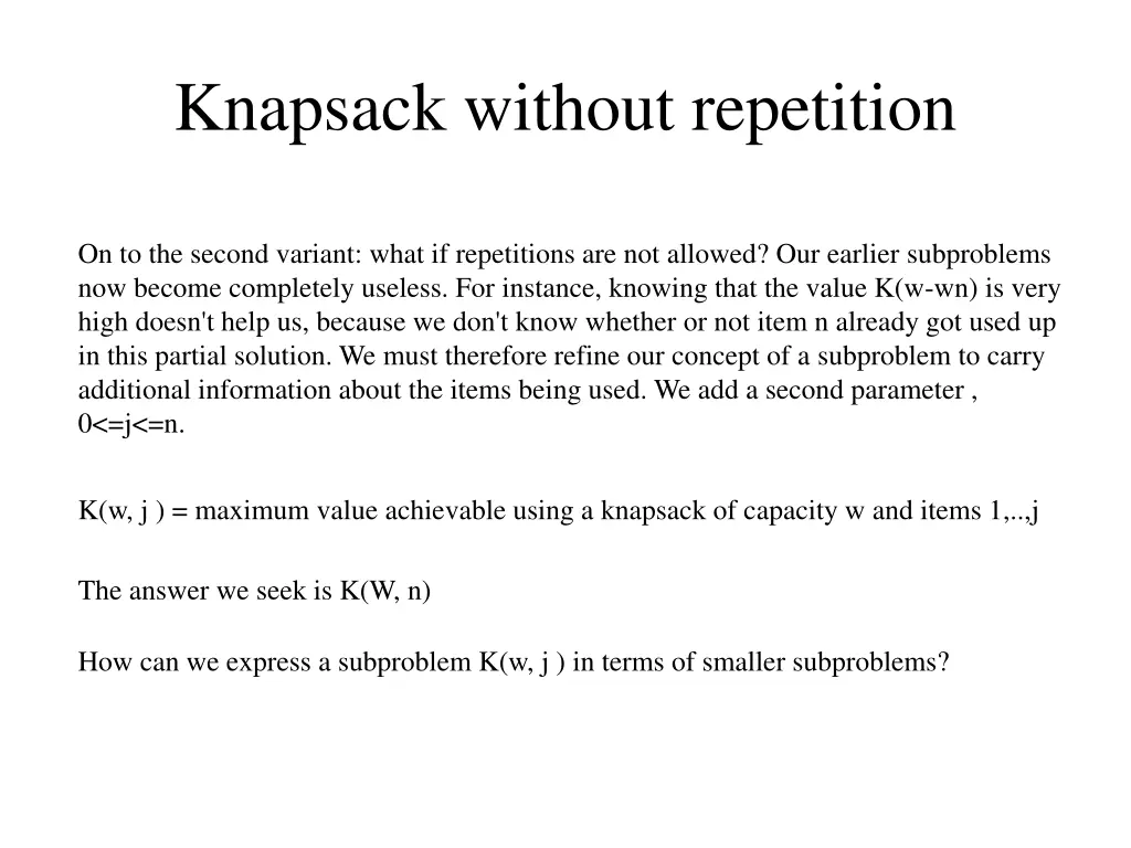 knapsack without repetition