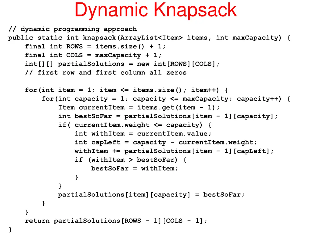 dynamic knapsack