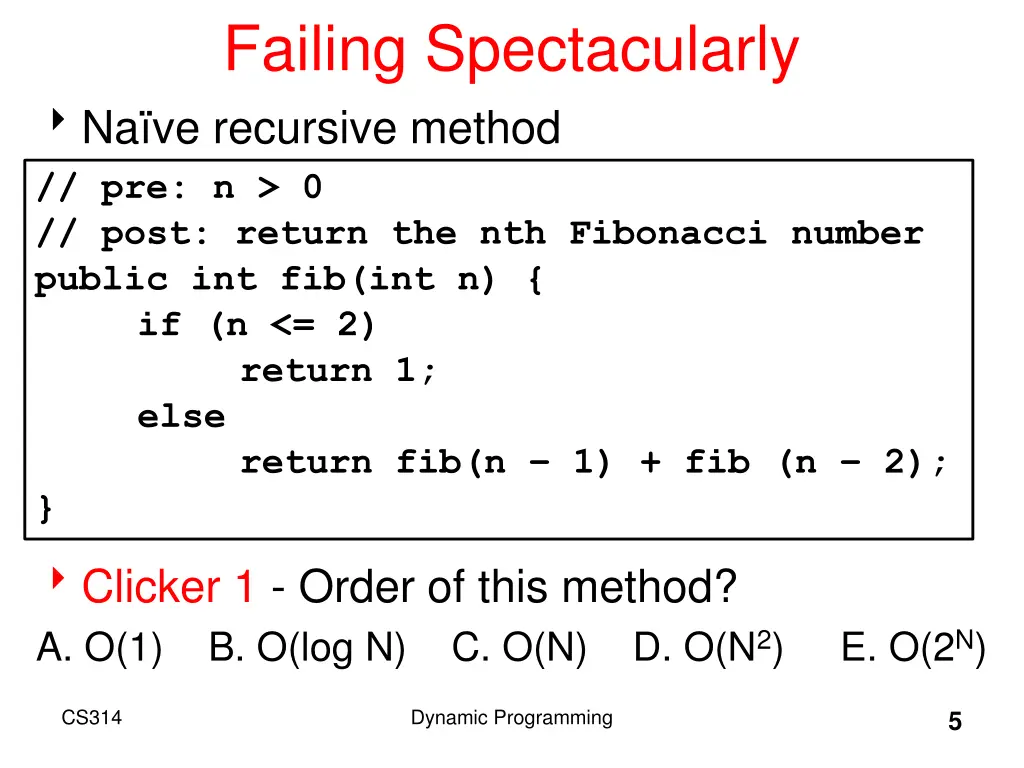 failing spectacularly na ve recursive method