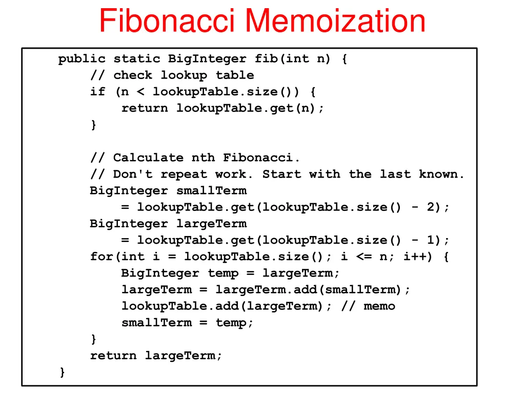 fibonacci memoization