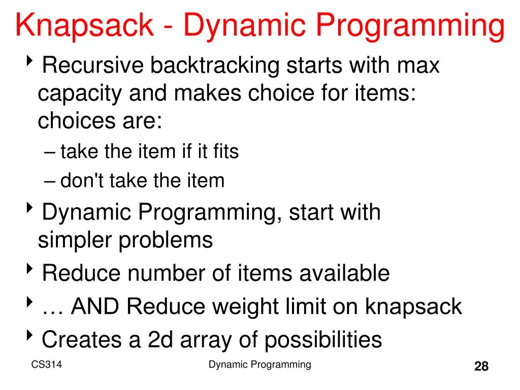 knapsack dynamic programming recursive