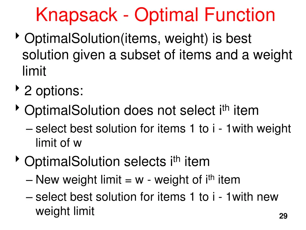 knapsack optimal function optimalsolution items