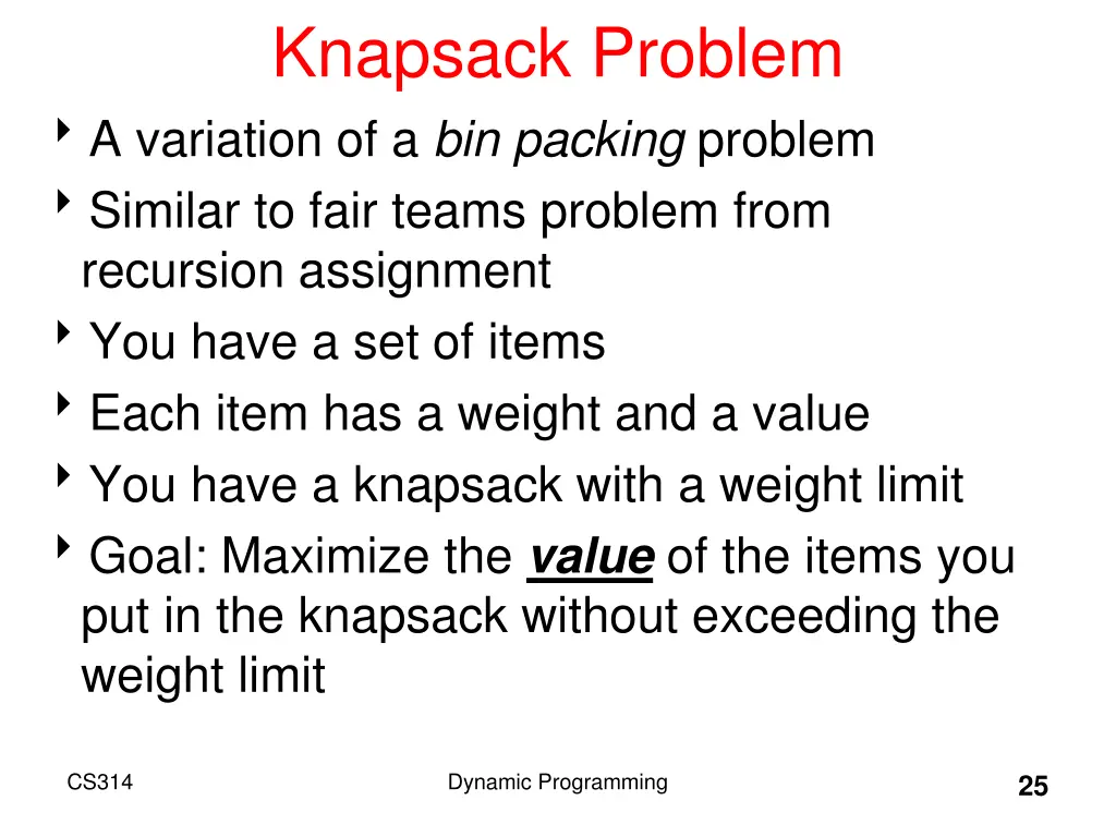 knapsack problem a variation of a bin packing