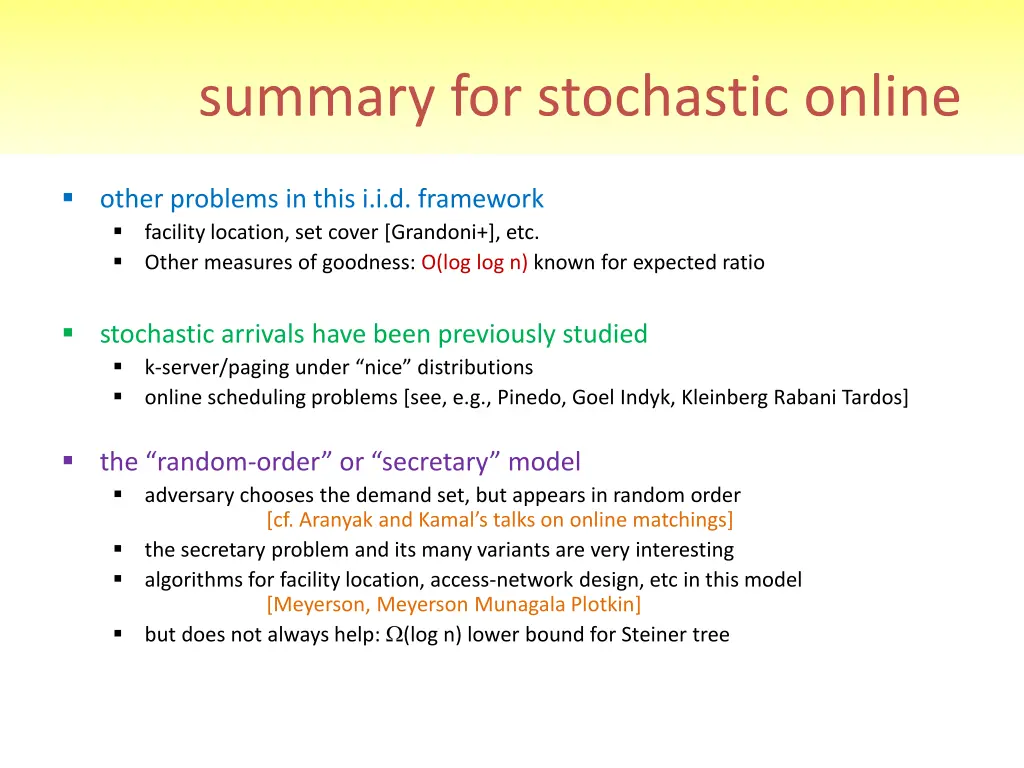 summary for stochastic online