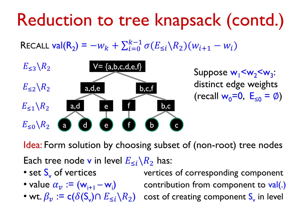 reduction to tree knapsack contd