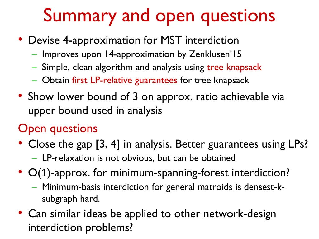 summary and open questions devise 4 approximation