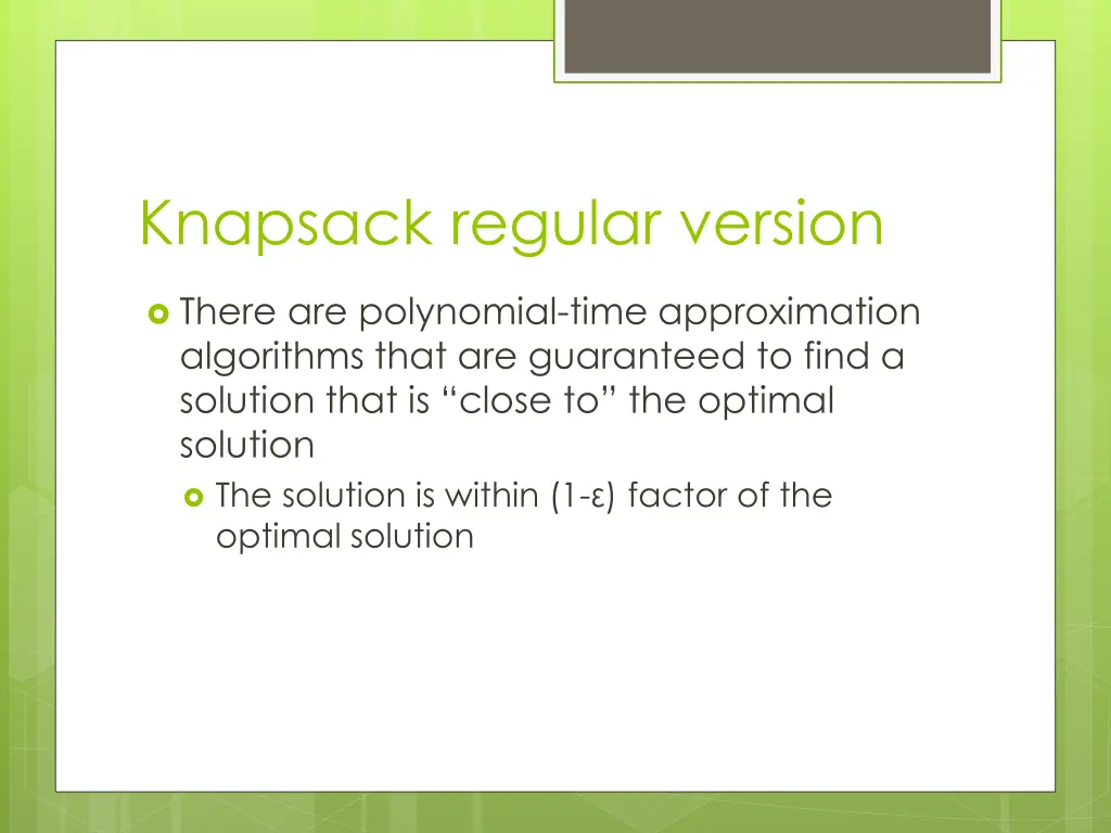 knapsack regular version