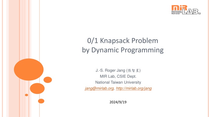 0 1 knapsack problem by dynamic programming