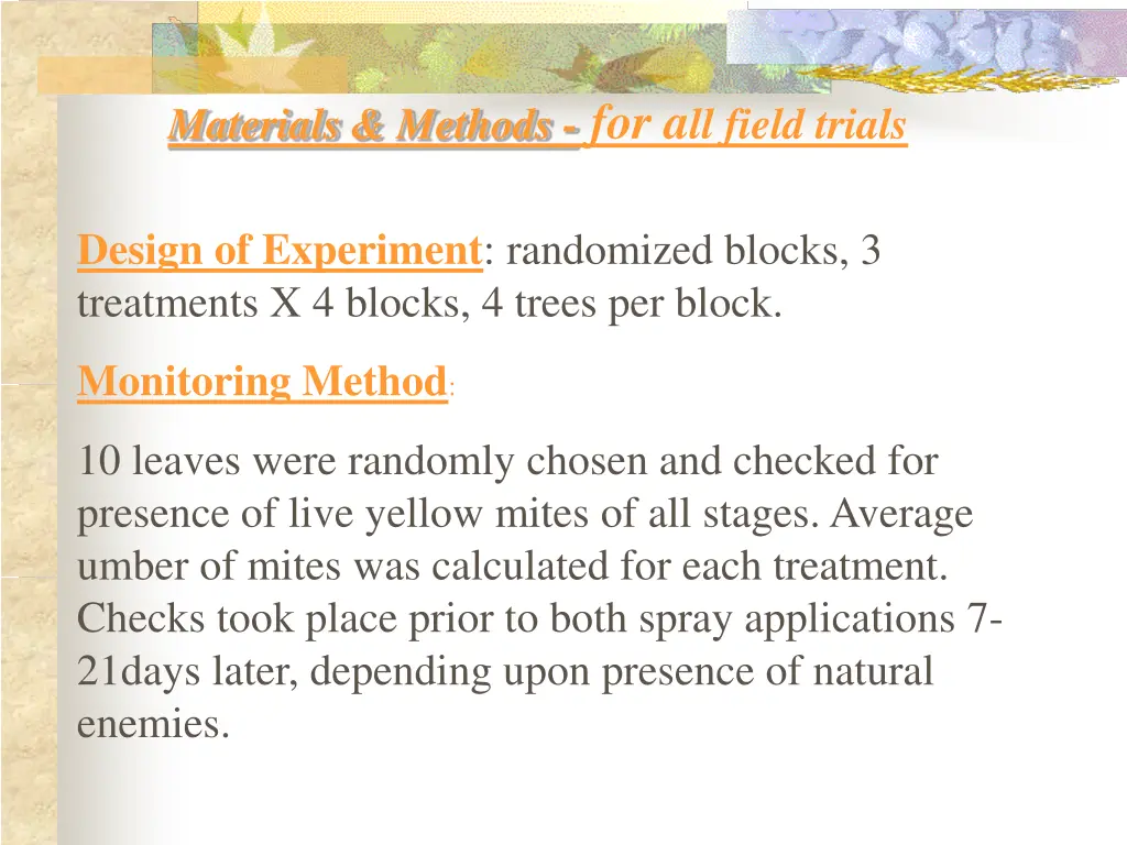 materials methods for a ll field trials 1