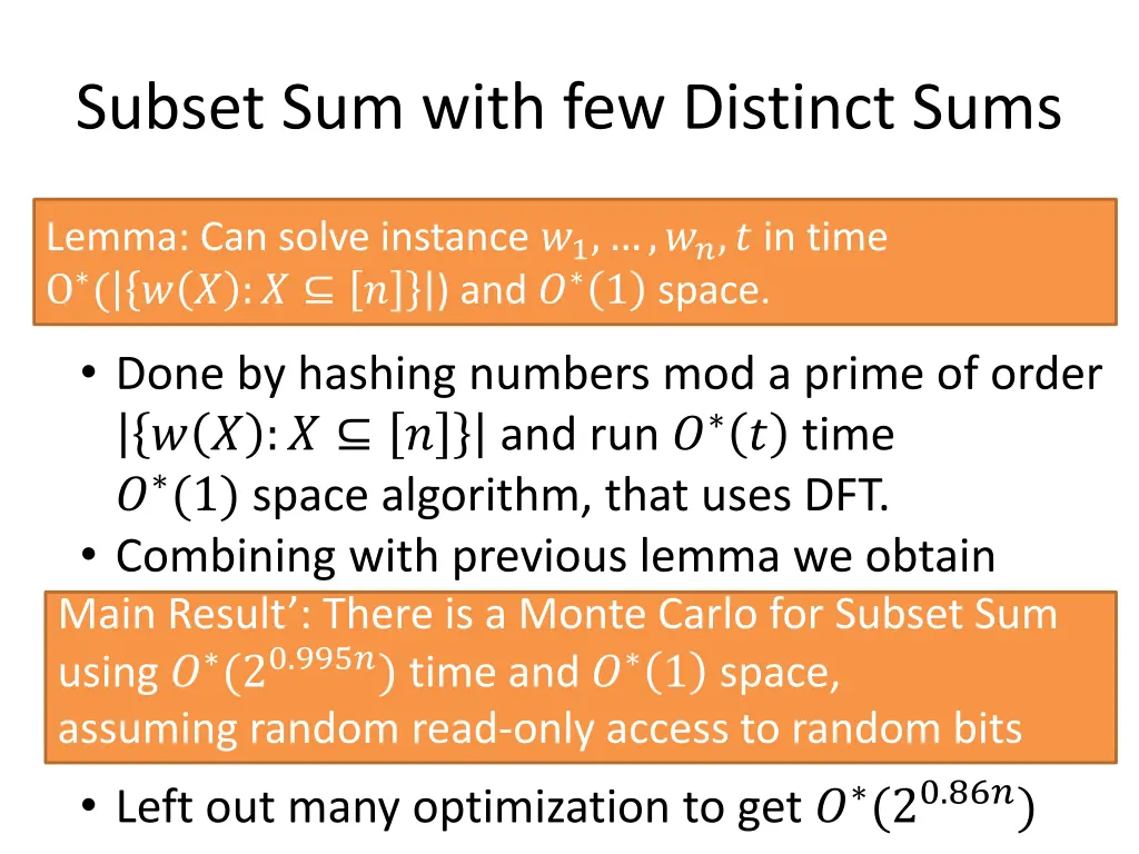 subset sum with few distinct sums