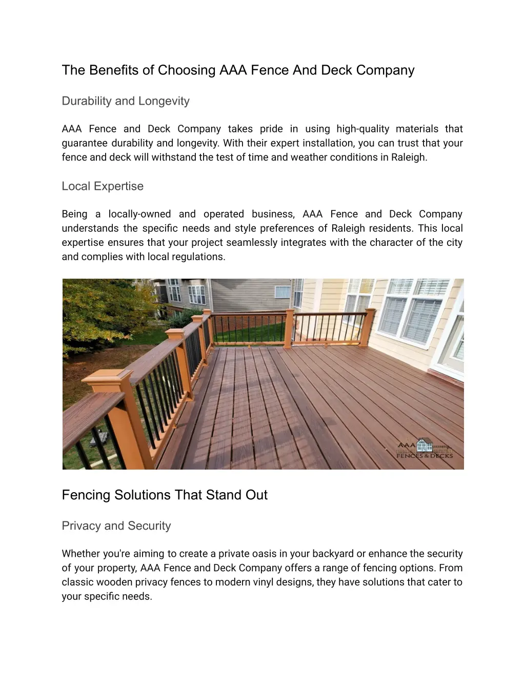 the benefits of choosing aaa fence and deck