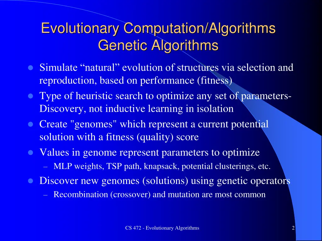 evolutionary computation algorithms genetic